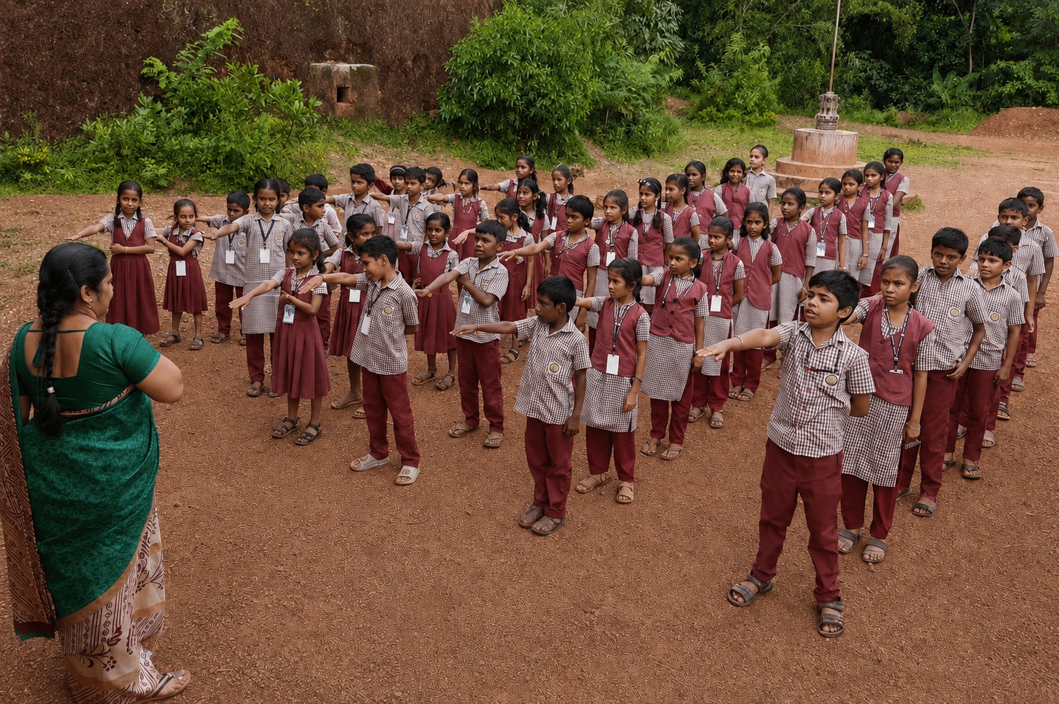 Students exercising together on the school playground